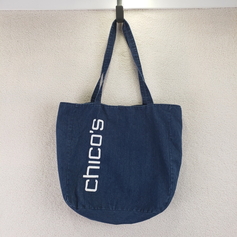 Chico's Logo Denim Tote Bag Womens OS Blue Casual Y2K Classic